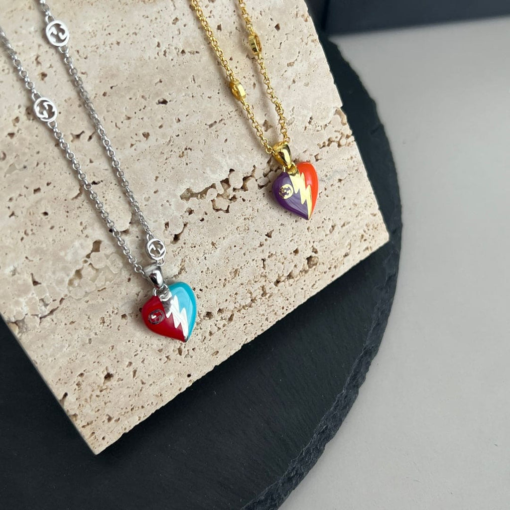 18K Gucci Interlocking G Heart Lightning Charm Necklace