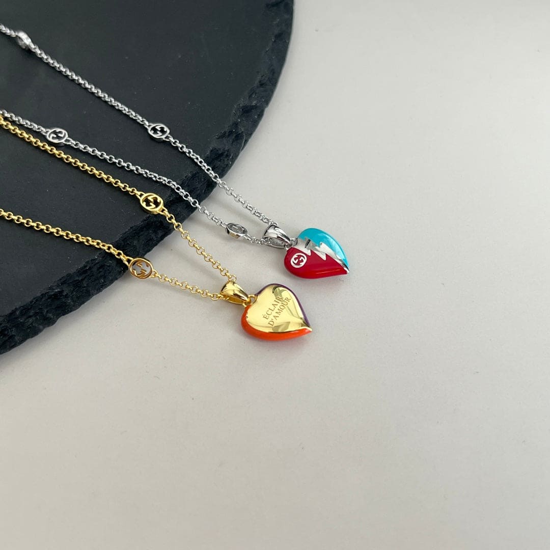 Gucci Interlocking G Heart Lightning Charm Necklace