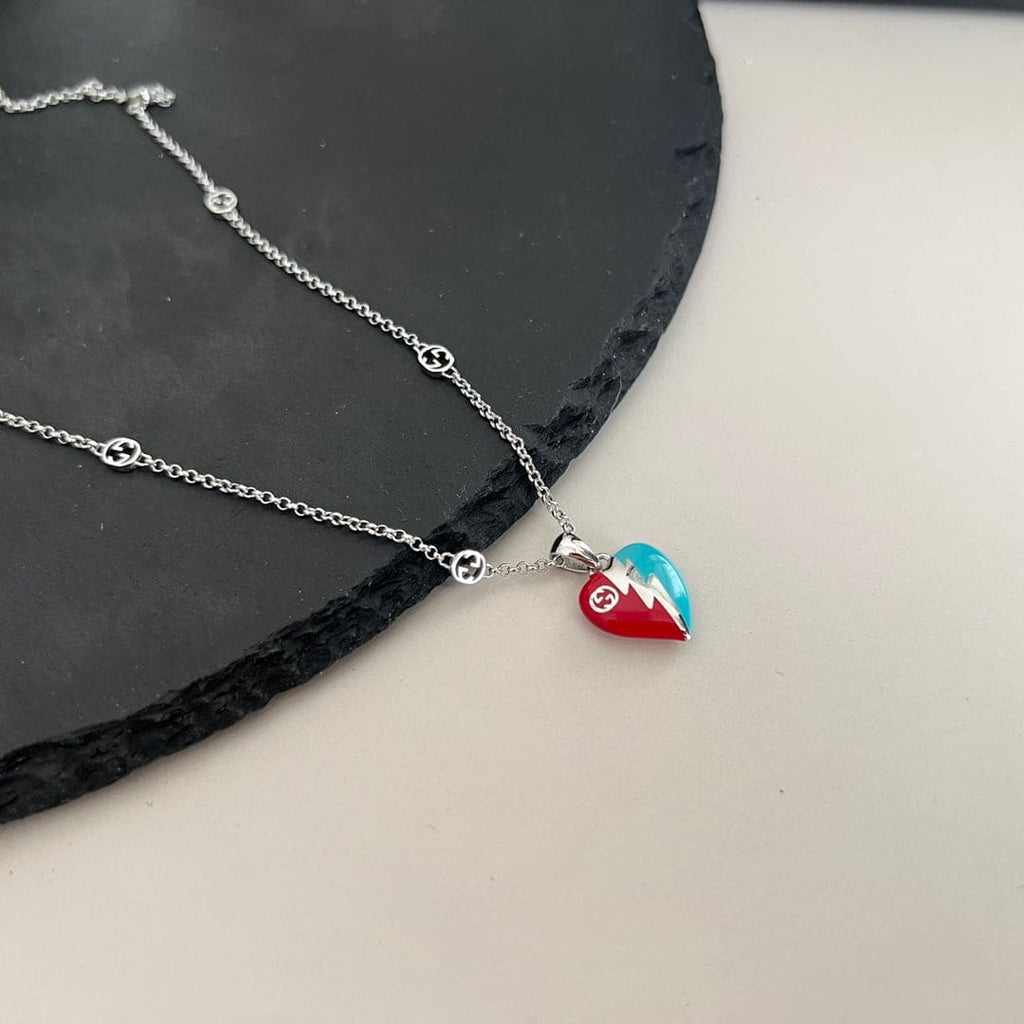 Gucci Interlocking G Heart Lightning Charm Necklace