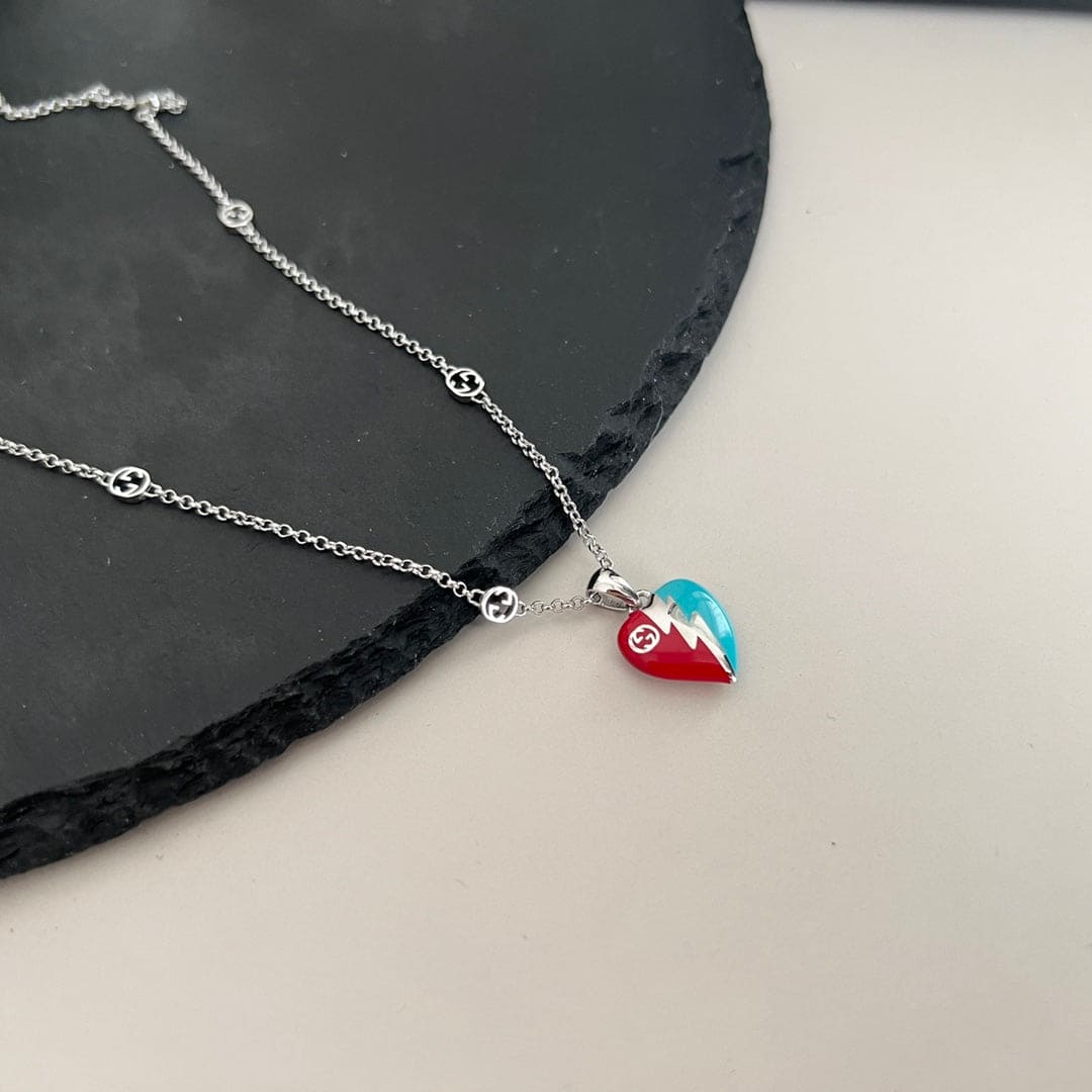 Gucci Interlocking G Heart Lightning Charm Necklace