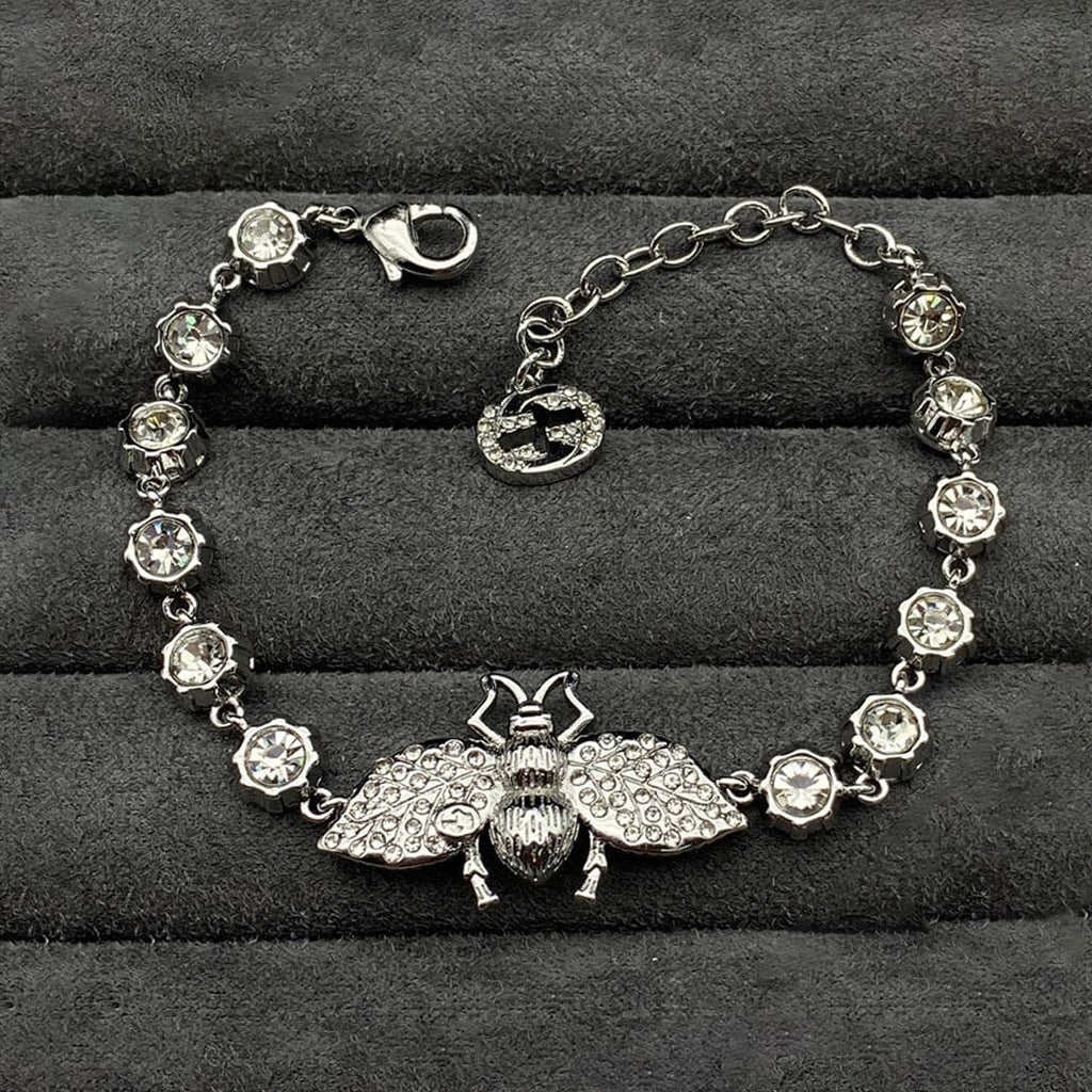 18K Gucci Interlocking G Bee Crystals Bracelet
