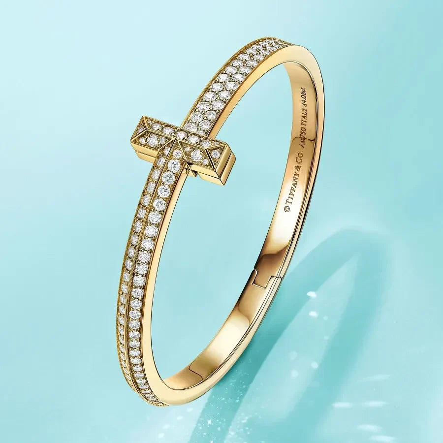18K Tiffany Wide Diamond Bangle Bracelet