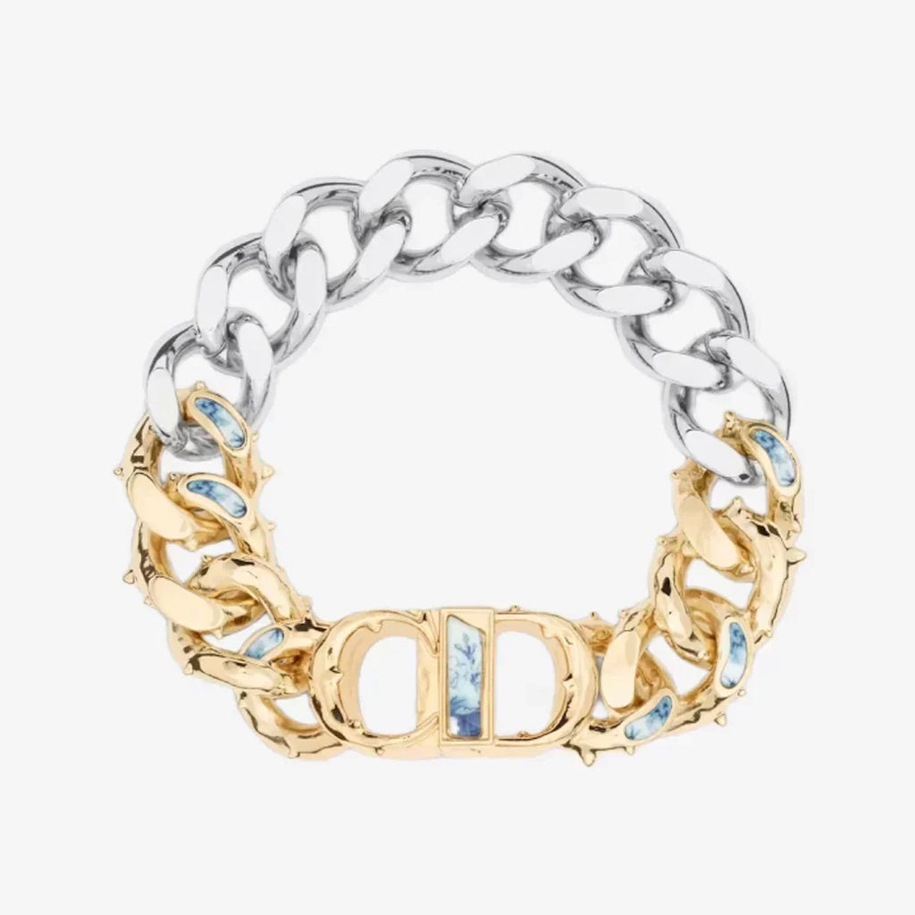 18K Dior Icon Chain Link Blue White Resin Bracelet