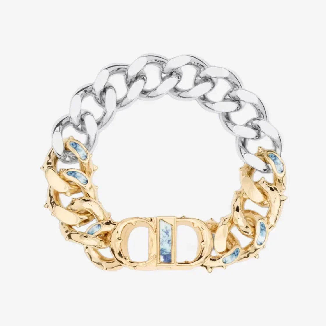 18K Dior Icon Chain Link Blue White Resin Bracelet