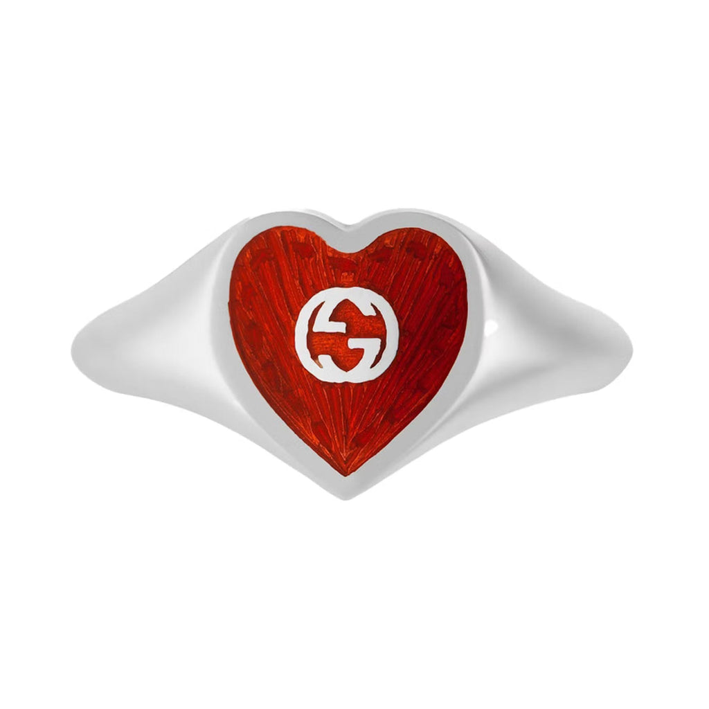 Gucci Interlocking G Red Enamel Heart Ring
