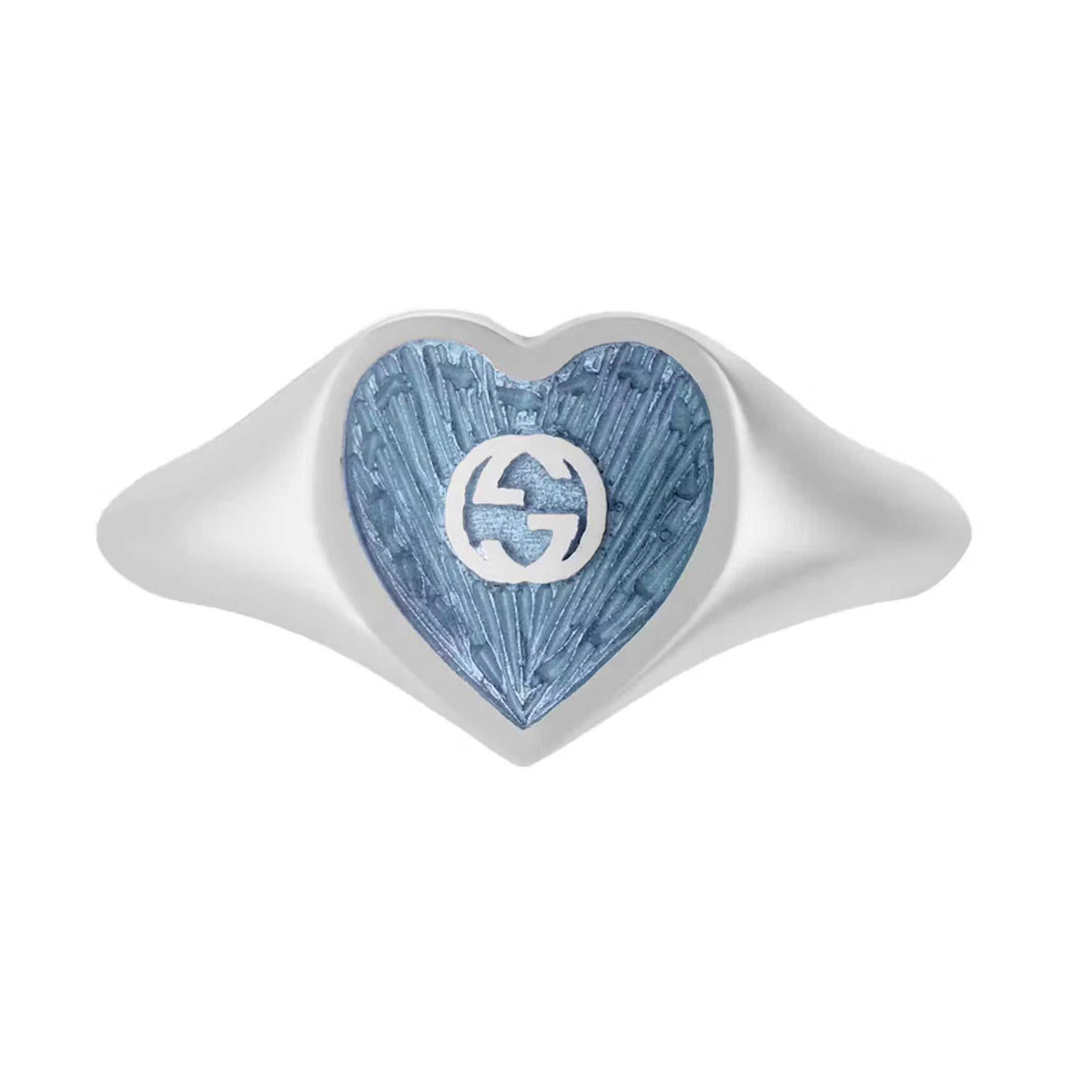 Gucci Interlocking G Blue Enamel Heart Ring