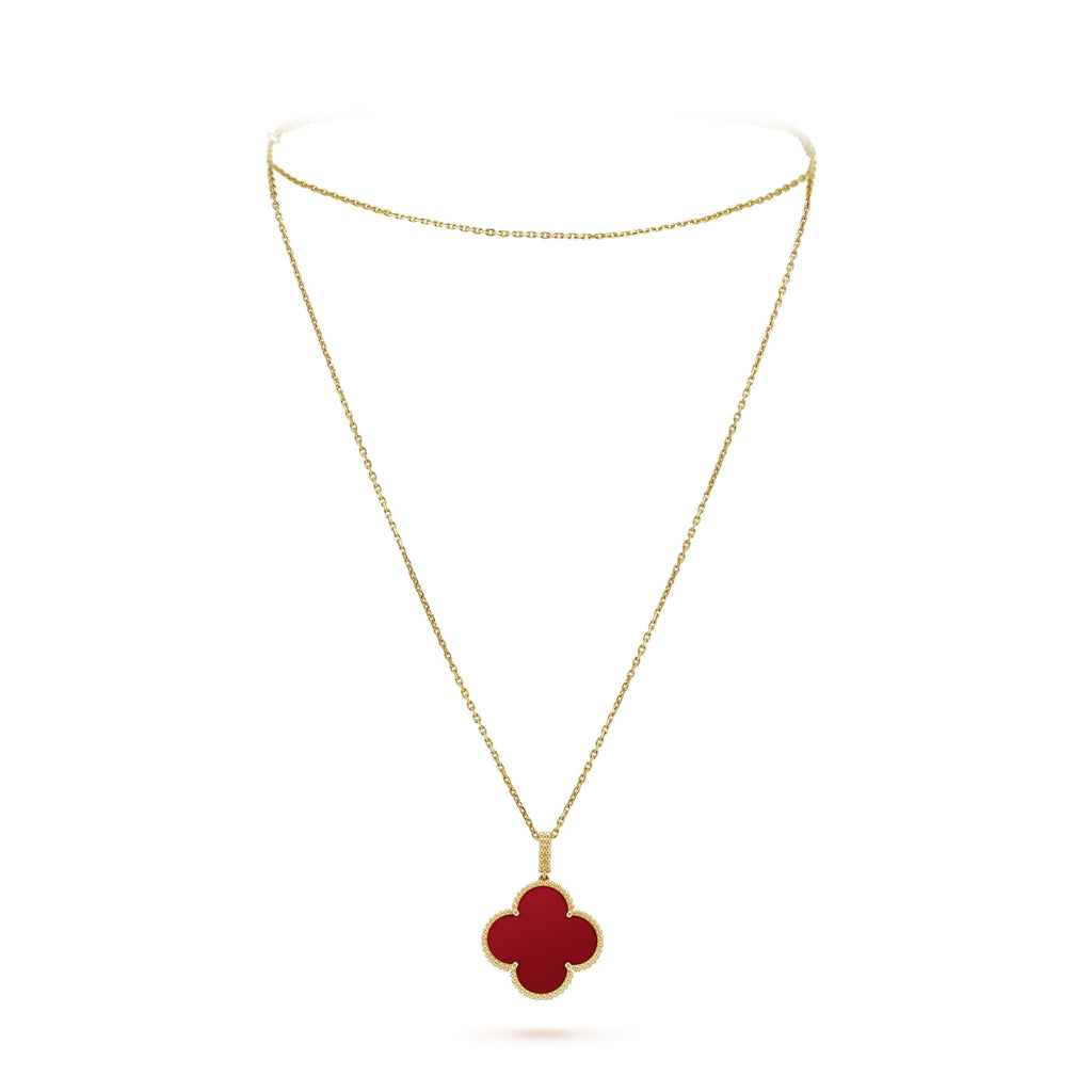 18K Van Cleef & Arpels Magic Alhambra One Motifs Carnelian Clover Necklace