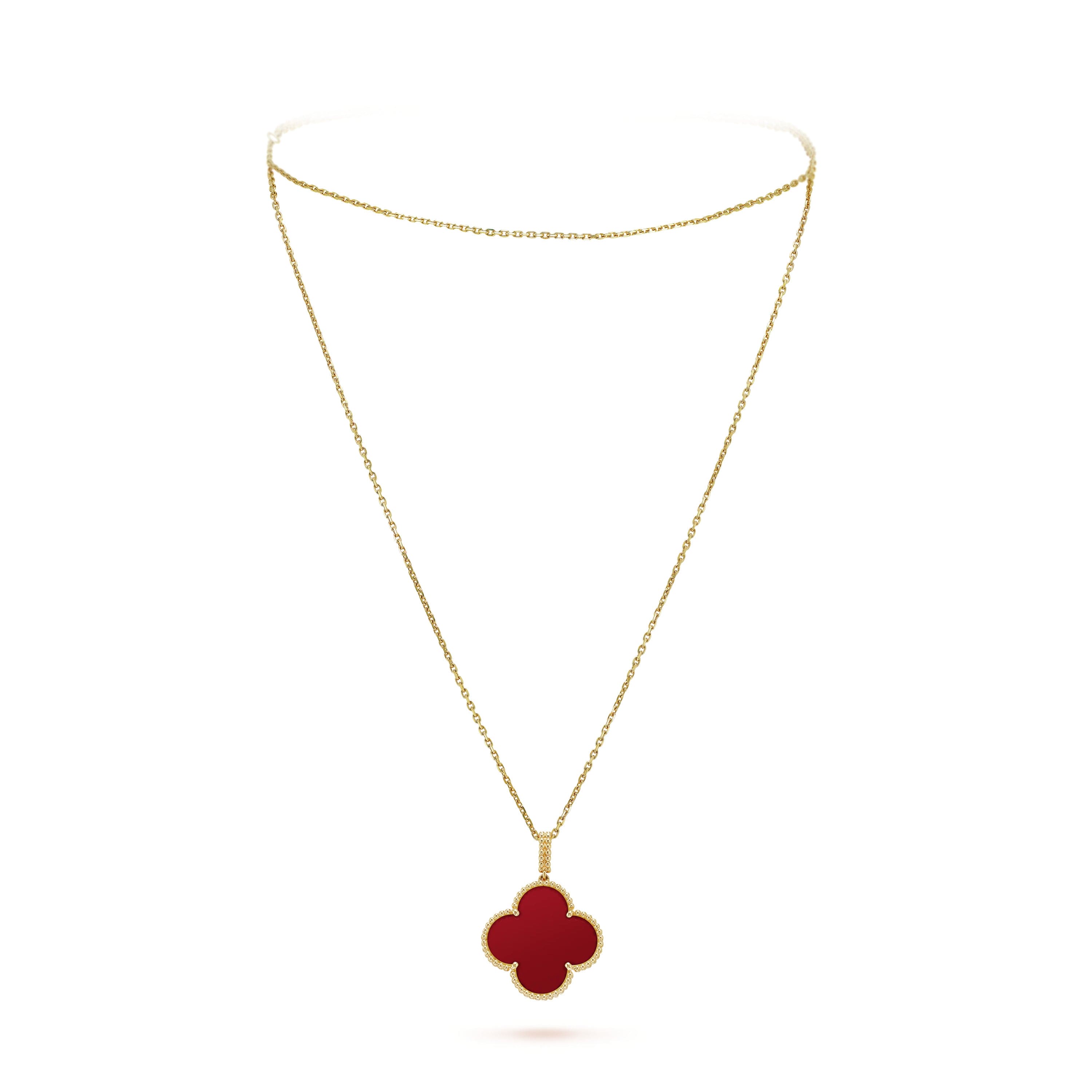 18K Van Cleef & Arpels Magic Alhambra One Motifs Carnelian Clover Necklace