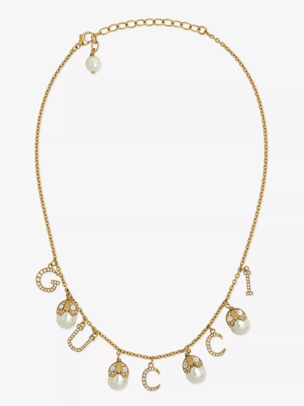 18K Gucci Logo Plaque Embellished Pearl Necklace