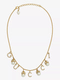 18K Gucci Logo Plaque Embellished Pearl Necklace