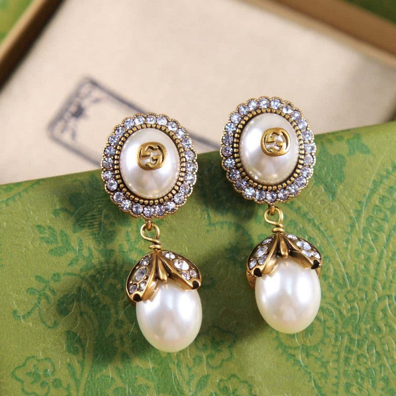 18K Gucci Flower Pearl Earrings