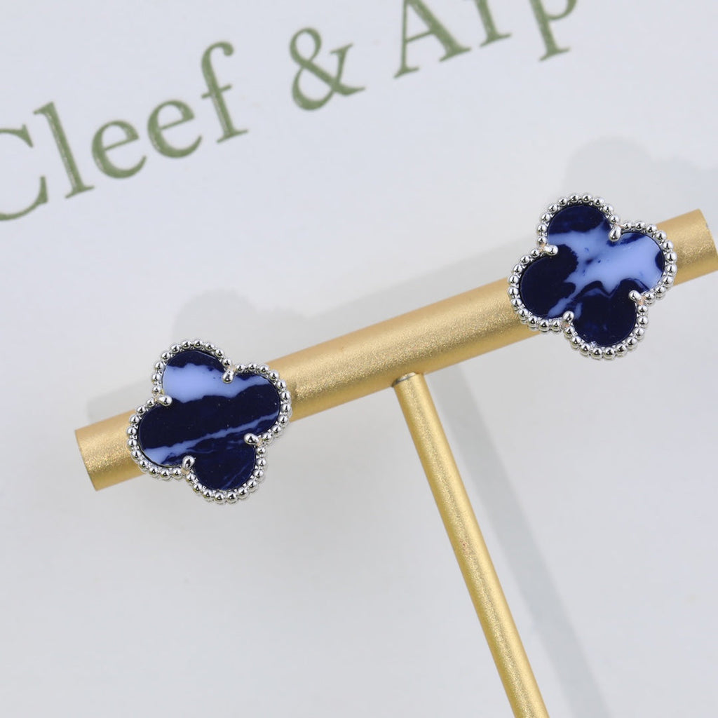 18K Van Cleef & Arpels Vintage Alhambra Blue Earrings