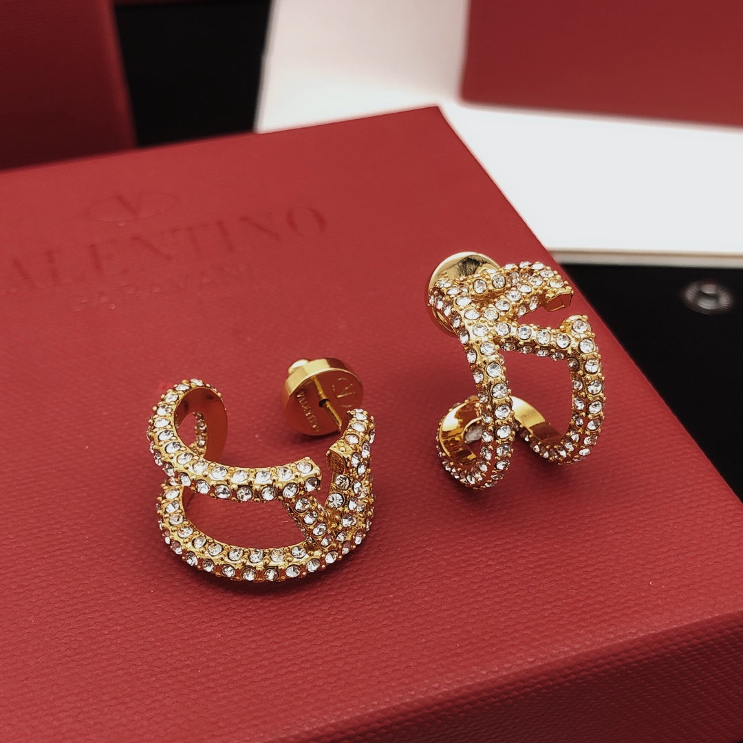 18K Valentino Vlogo Diamonds Open Earrings
