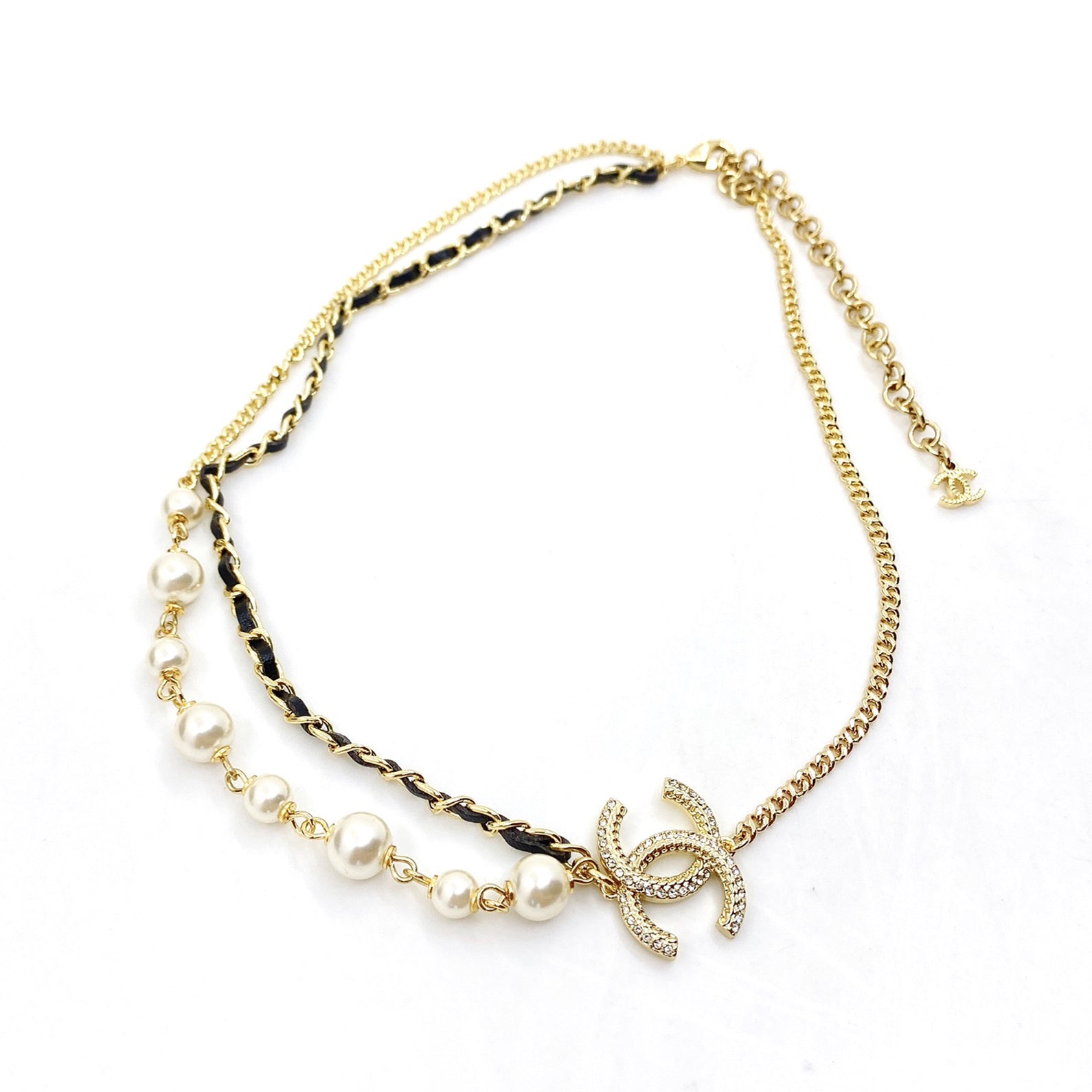 18K Chanel Pearls & Leather Necklace