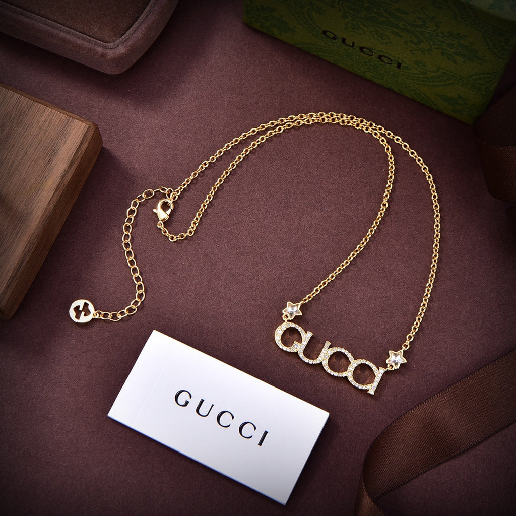 18K Gucci Embellished Script Letter Necklace