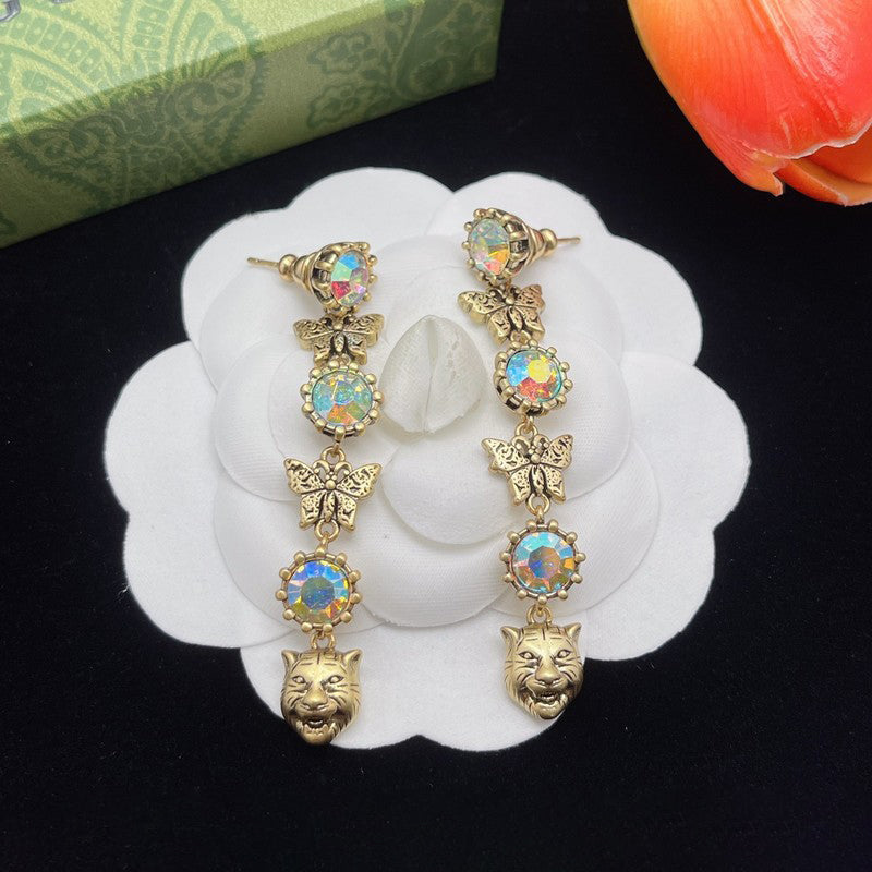 18K Gucci Tiger Color Crystal Earrings