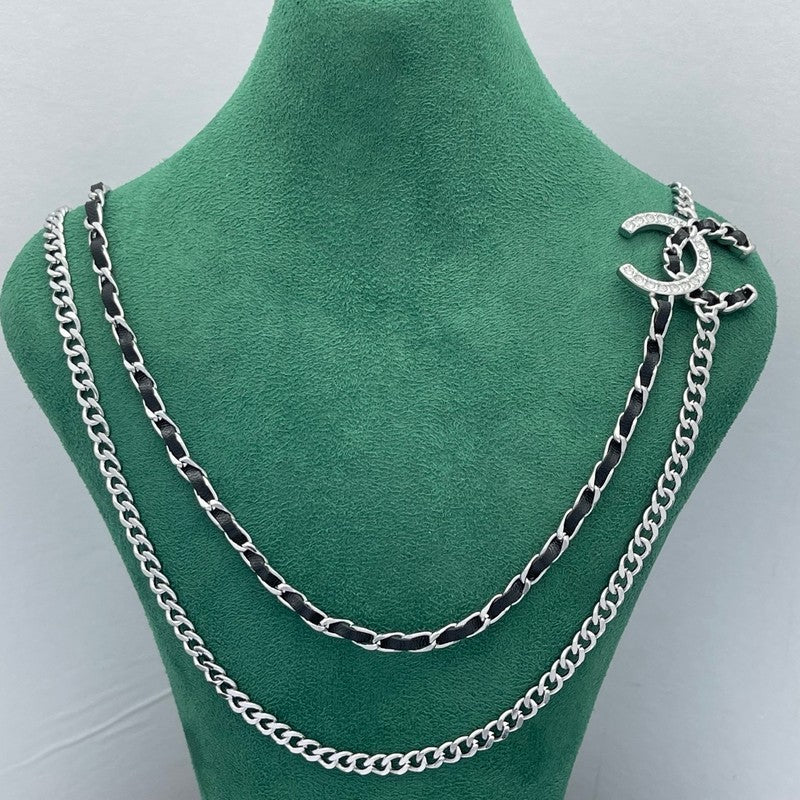18K Chanel Black Leather Chain Necklace