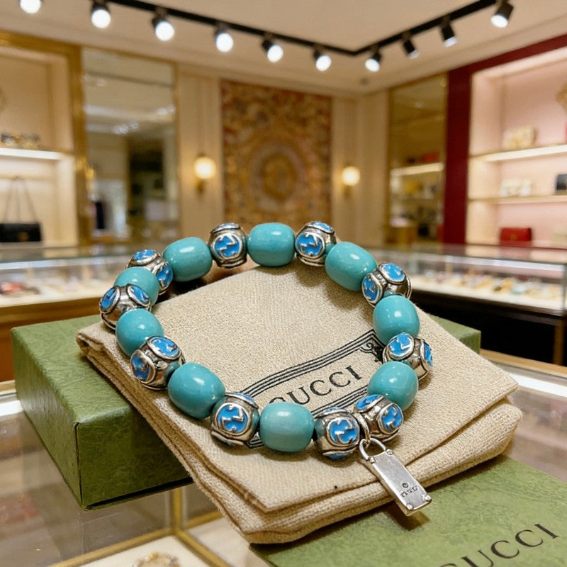 18K Gucci Anger Forest Chalchite Bead Chain Bracelet