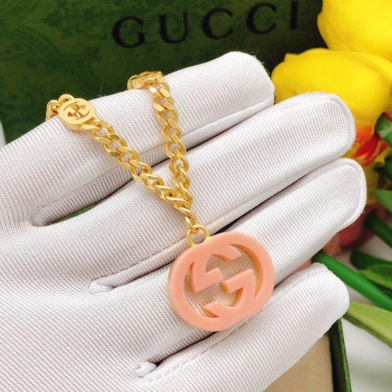 18K Gucci Interlocking G Pink Pendant Necklace