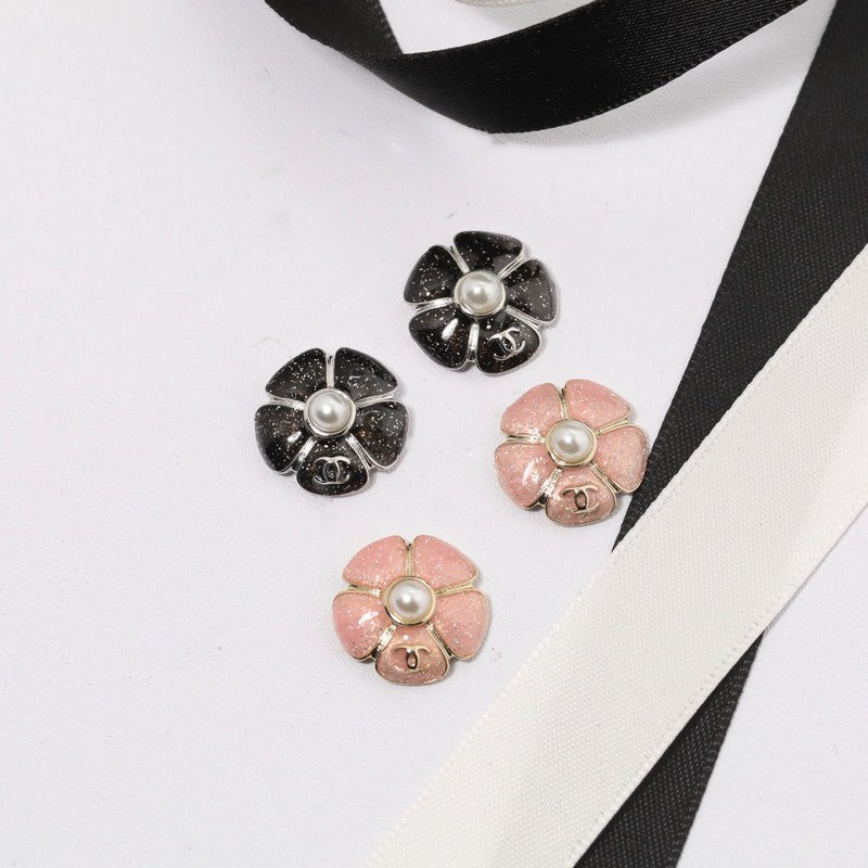 18K Chanel Black & Pink Camellia Earrings