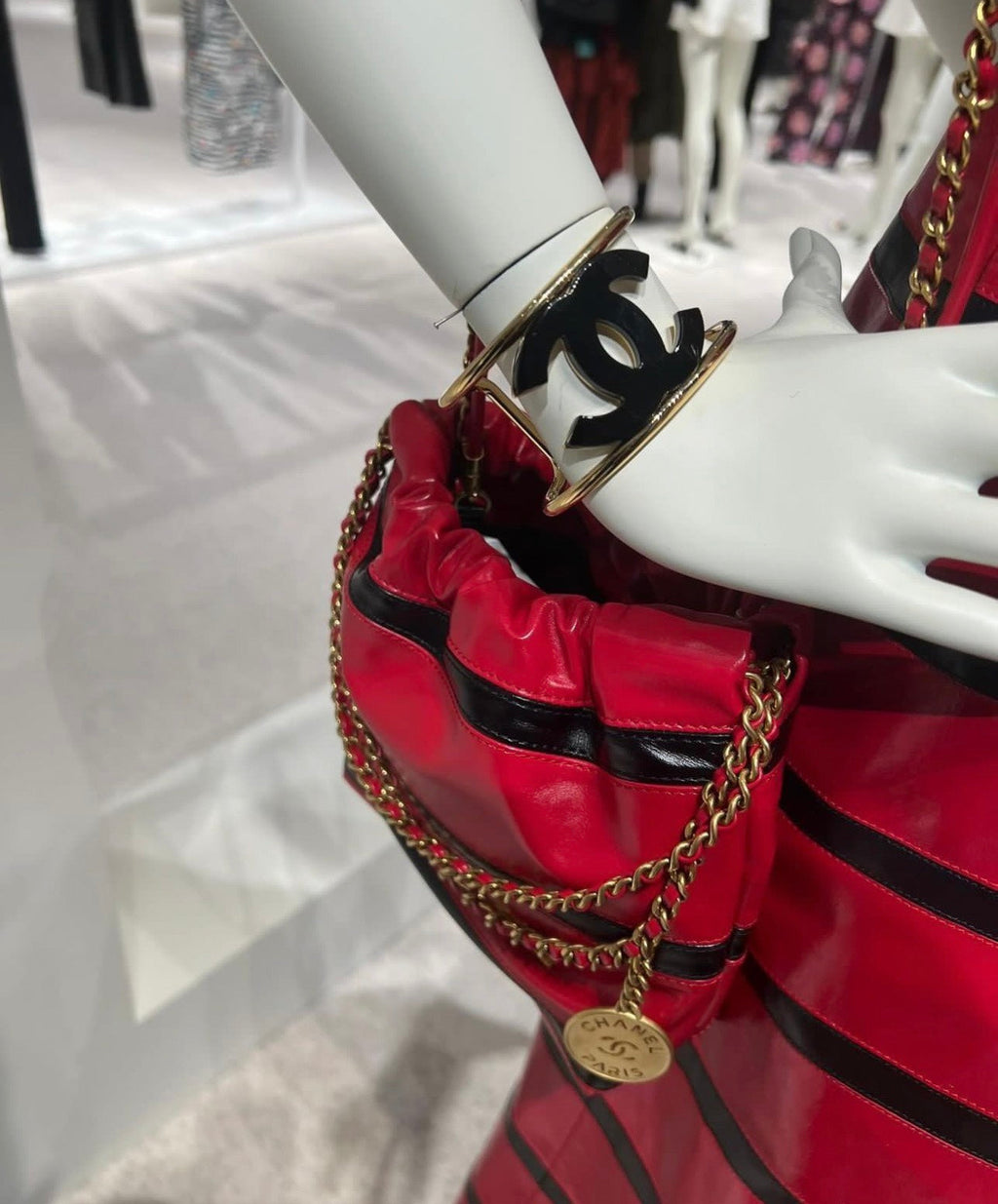18K Chanel Black Logo Open Cuff Bracelet