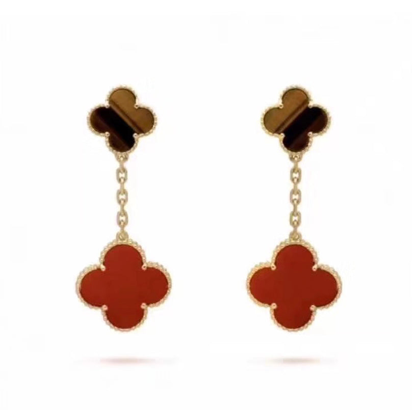 18K Van Cleef & Arpels Magic Alhambra Carnelian & Tiger Eye Earrings