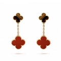 18K Van Cleef & Arpels Magic Alhambra Carnelian & Tiger Eye Earrings