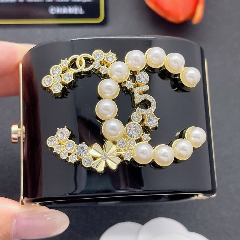 18K Chanel Pearl & Diamond Black Cuff Bracelet