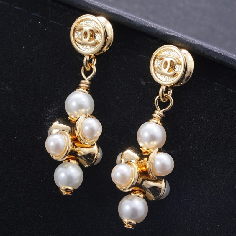 18K Chanel Pearl Drop Gold Earrings