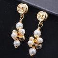 18K Chanel Pearl Drop Gold Earrings