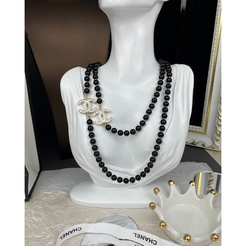 18K Chanel 23A Black Bead Long Necklace