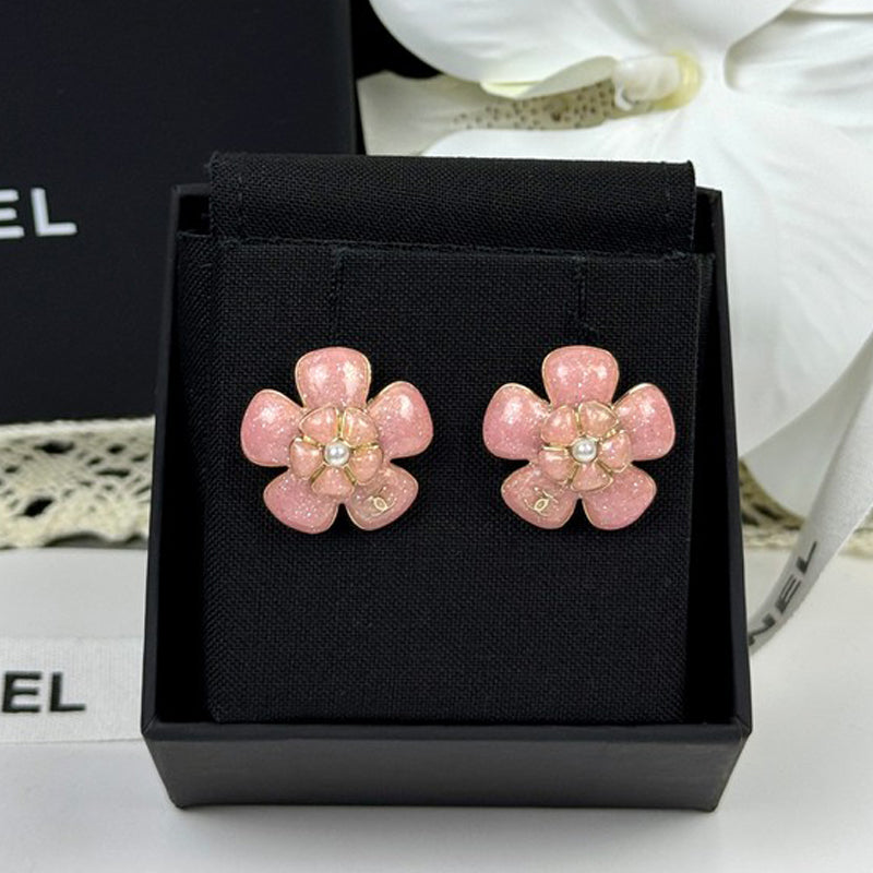 18K Chanel 26C Pink Camellia Earrings