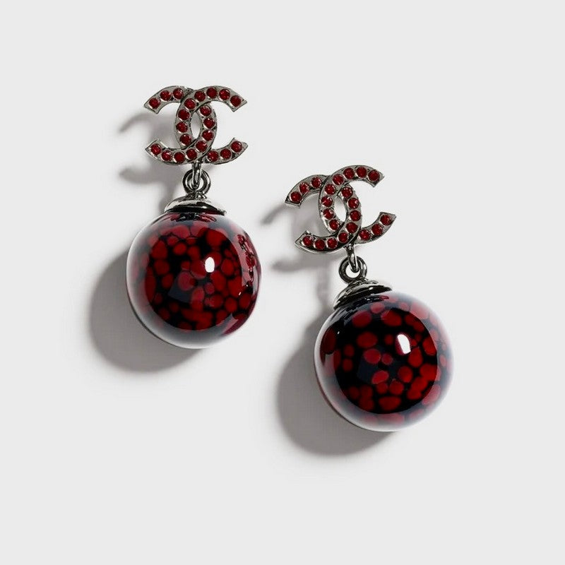 18K Chanel Red Glass Bead Resin Earrings