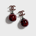 18K Chanel Red Glass Bead Resin Earrings