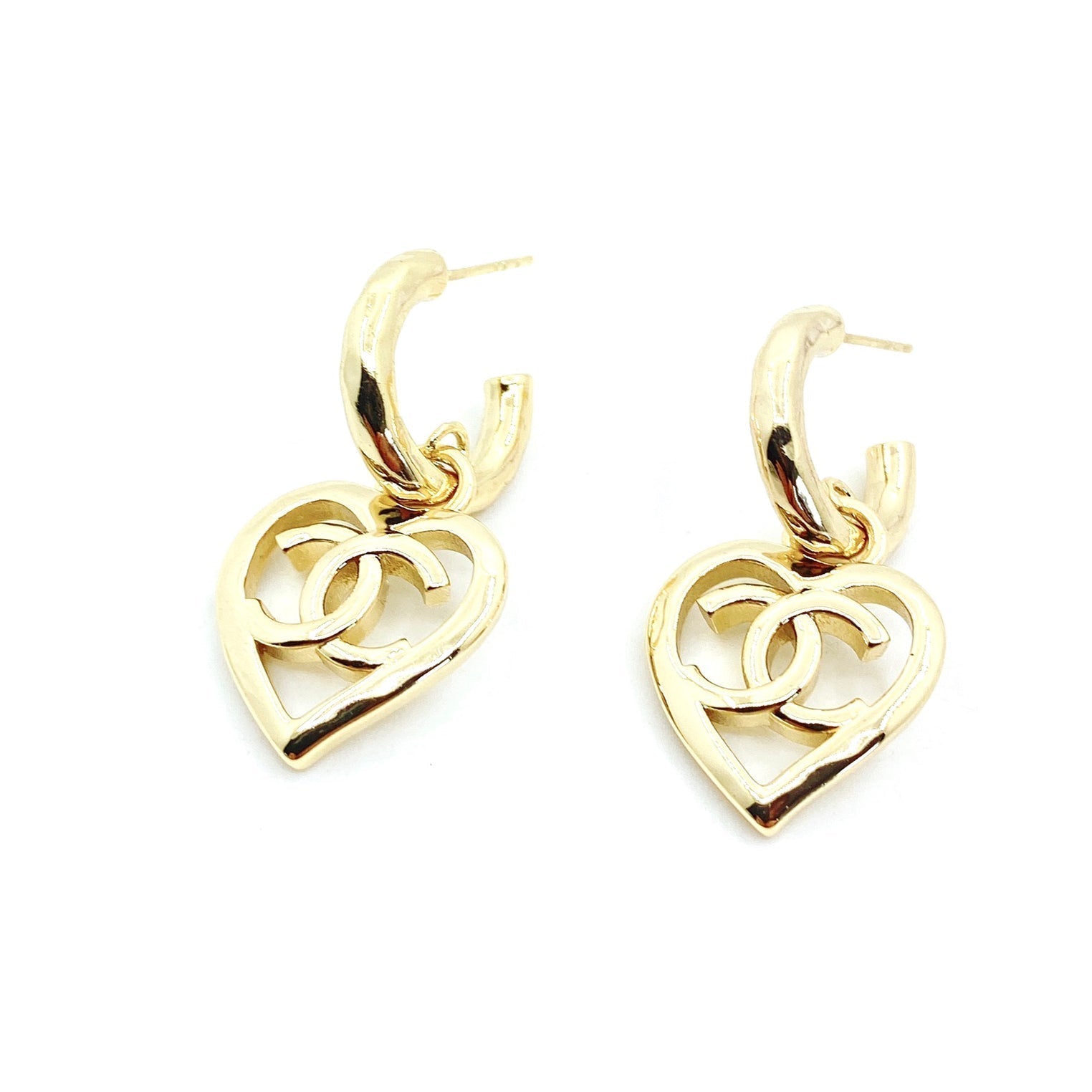 18K Chanel Heart Pendant Earrings