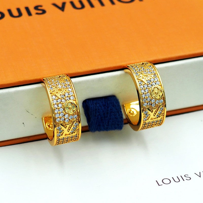 18K Louis Vuitton Pave Diamond Hoop Earrings