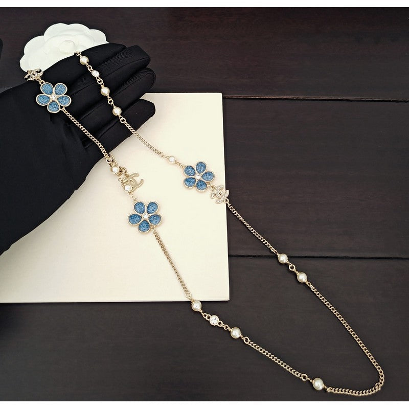 18K Chanel Blue Flower Long Necklace