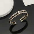 18K Chanel Black Leather Open Cuff Bracelet