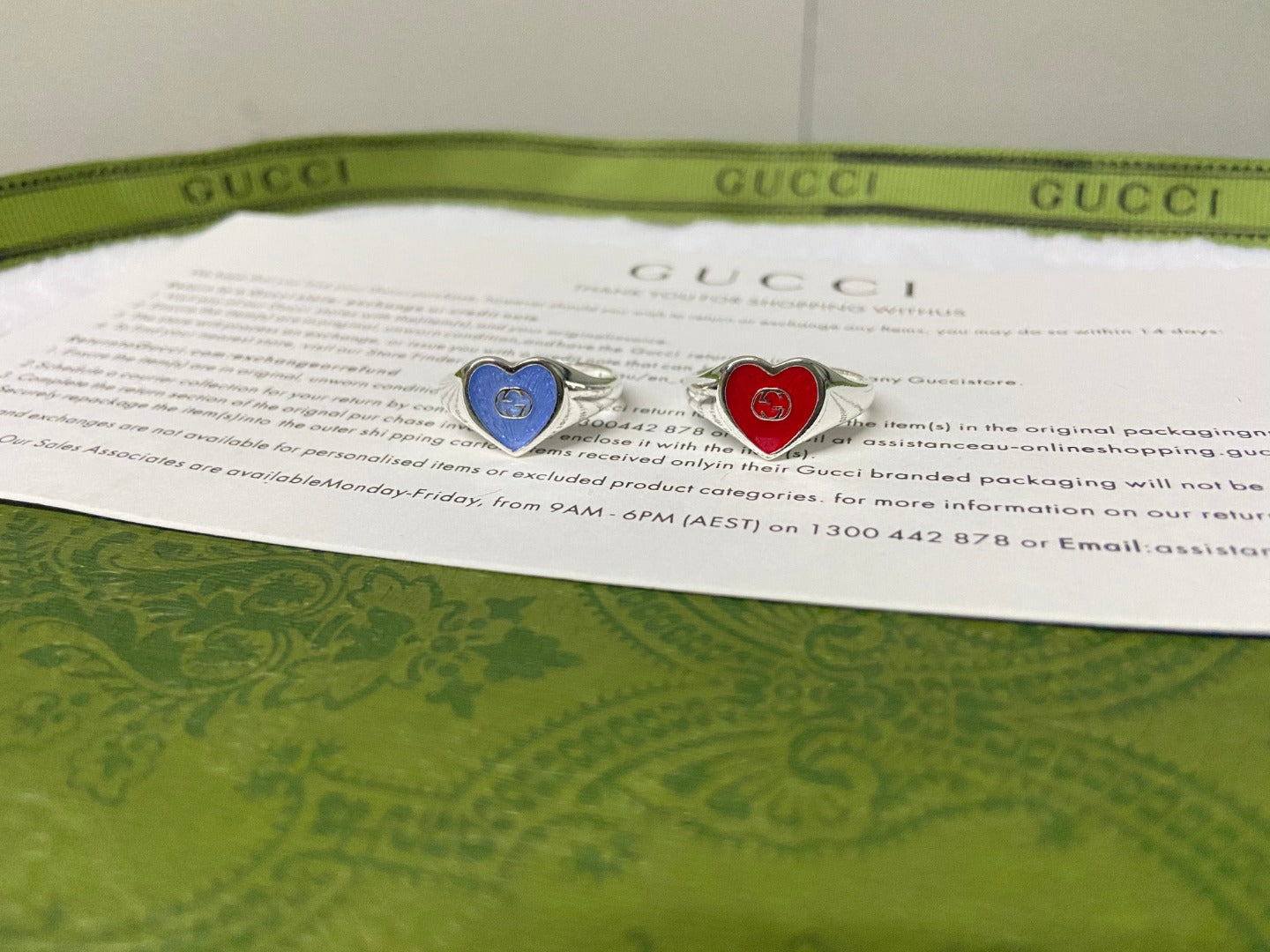 Gucci Interlocking G Red Enamel Heart Ring
