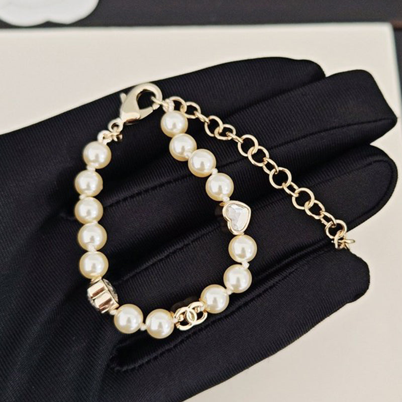 18K Chanel Pearl Heart Crystal Bracelet