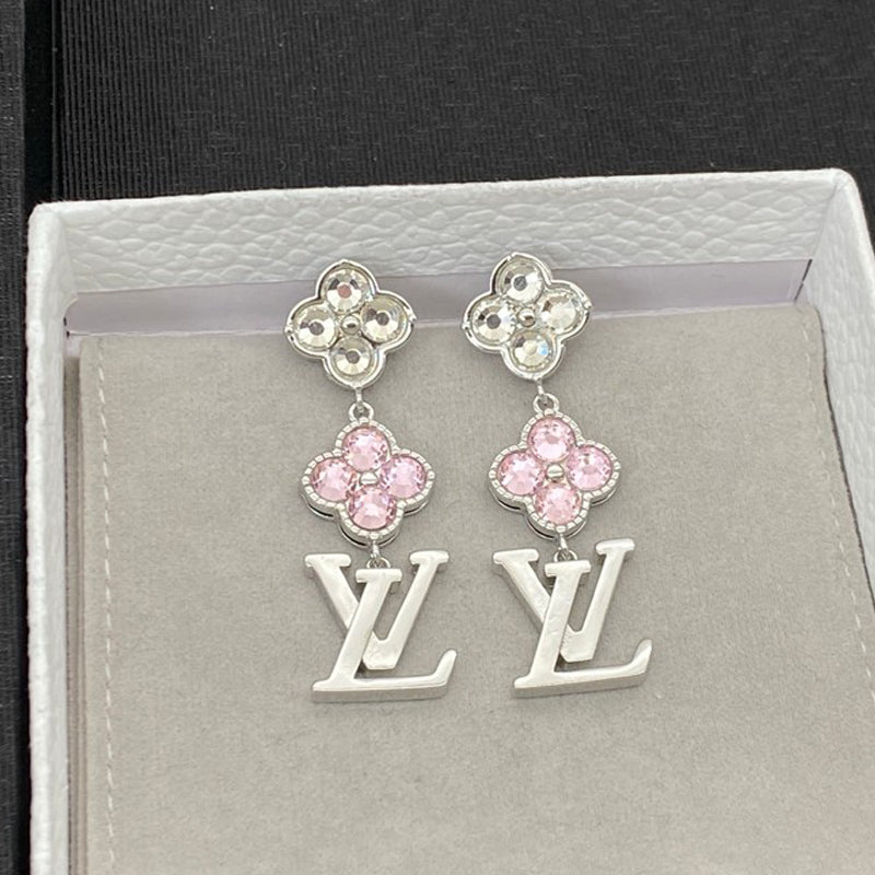 18K Louis Vuitton Purple Crystal Flower Long Earrings