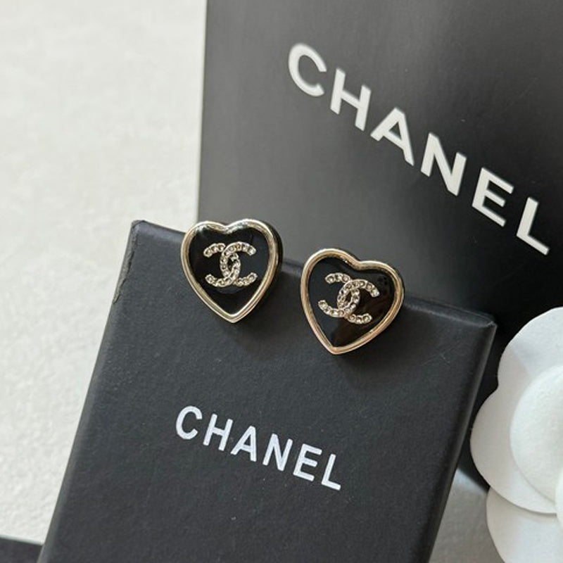 18K Chanel Black Heart Gold Earrings