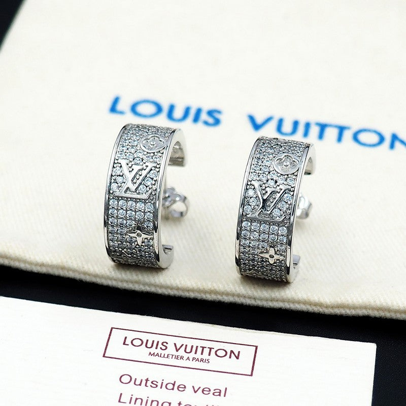 18K Louis Vuitton Pave Diamond Hoop Earrings