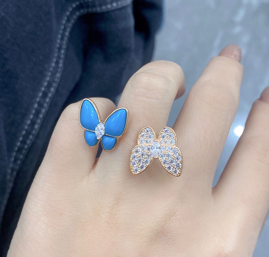 18K Van Cleef & Arpels Two Butterfly Between the Finger Turquoise Ring