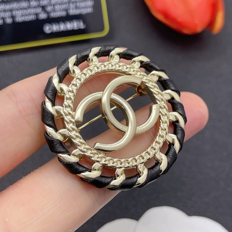 18K Chanel Leather Gold Brooch