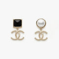 18K Chanel 26C Black & White Pearl Gold Earrings