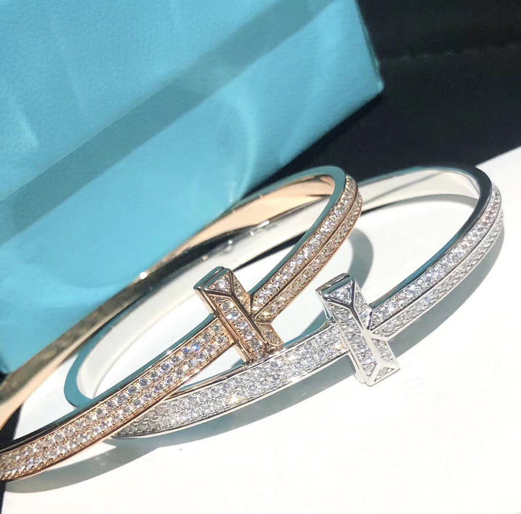18K Tiffany Wide Diamond Hinged Bangle Bracelet