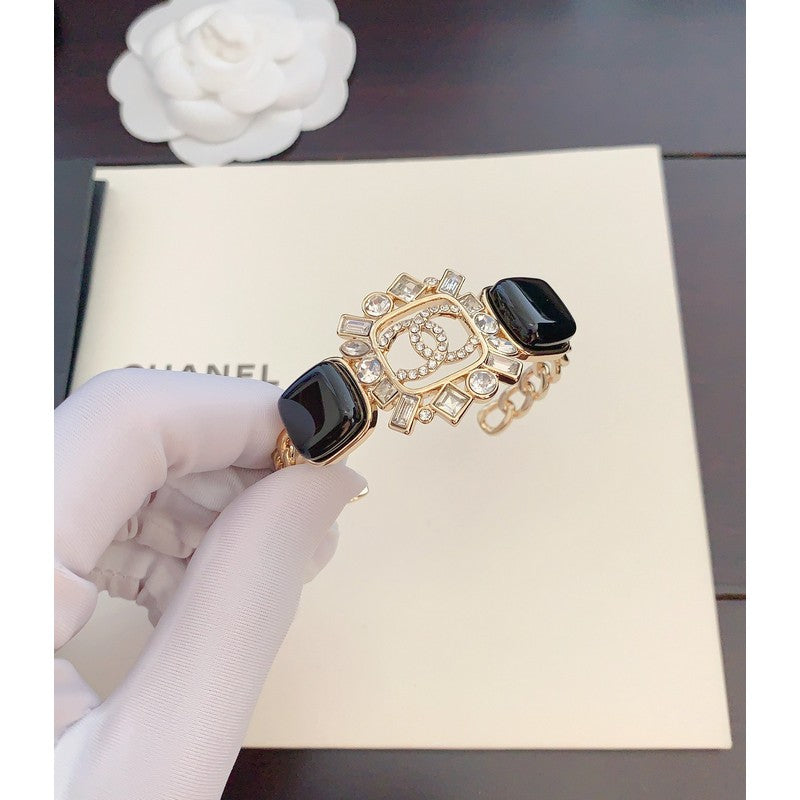 18K Chanel Black Crystal Cuff Bracelet