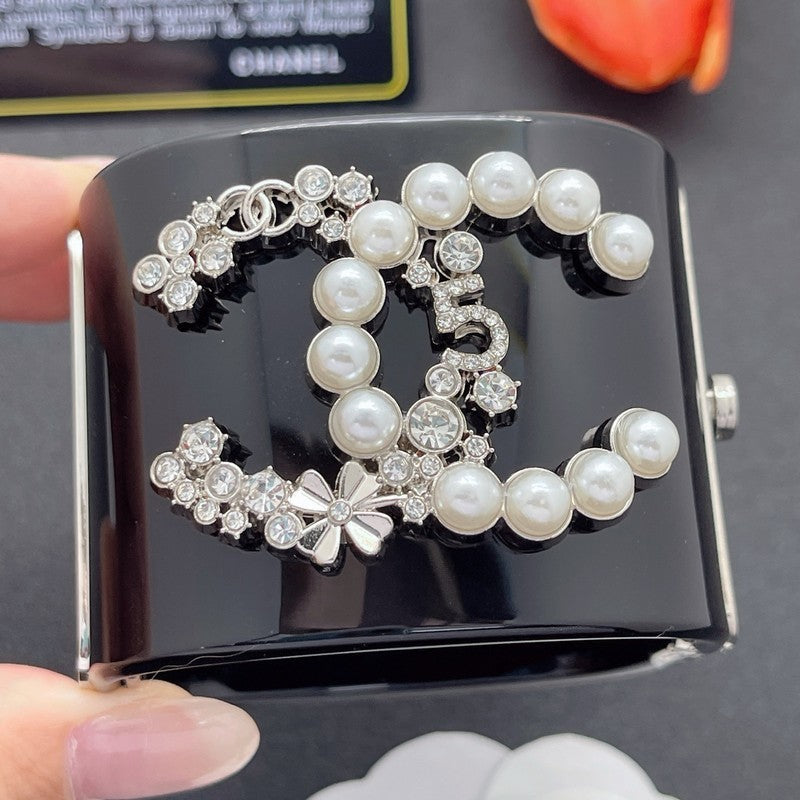 18K Chanel Pearl & Diamond Black Cuff Bracelet