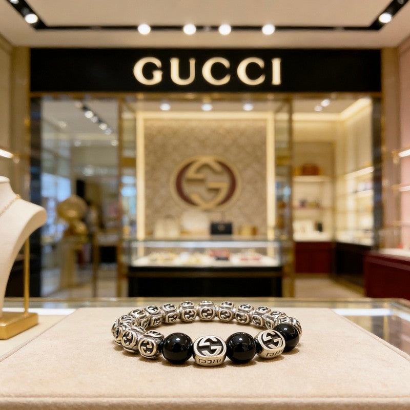 18K Gucci Anger Forest Black Bead Chain Bracelet